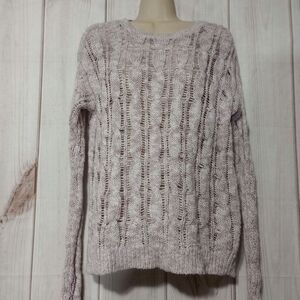 Womens Medium Knit Open Weave Pullover‎ Sweater Long Sleeve Purple Lavender